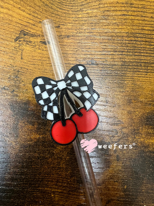 Checkered Red Cherry Straw Topper Buddy Weefers