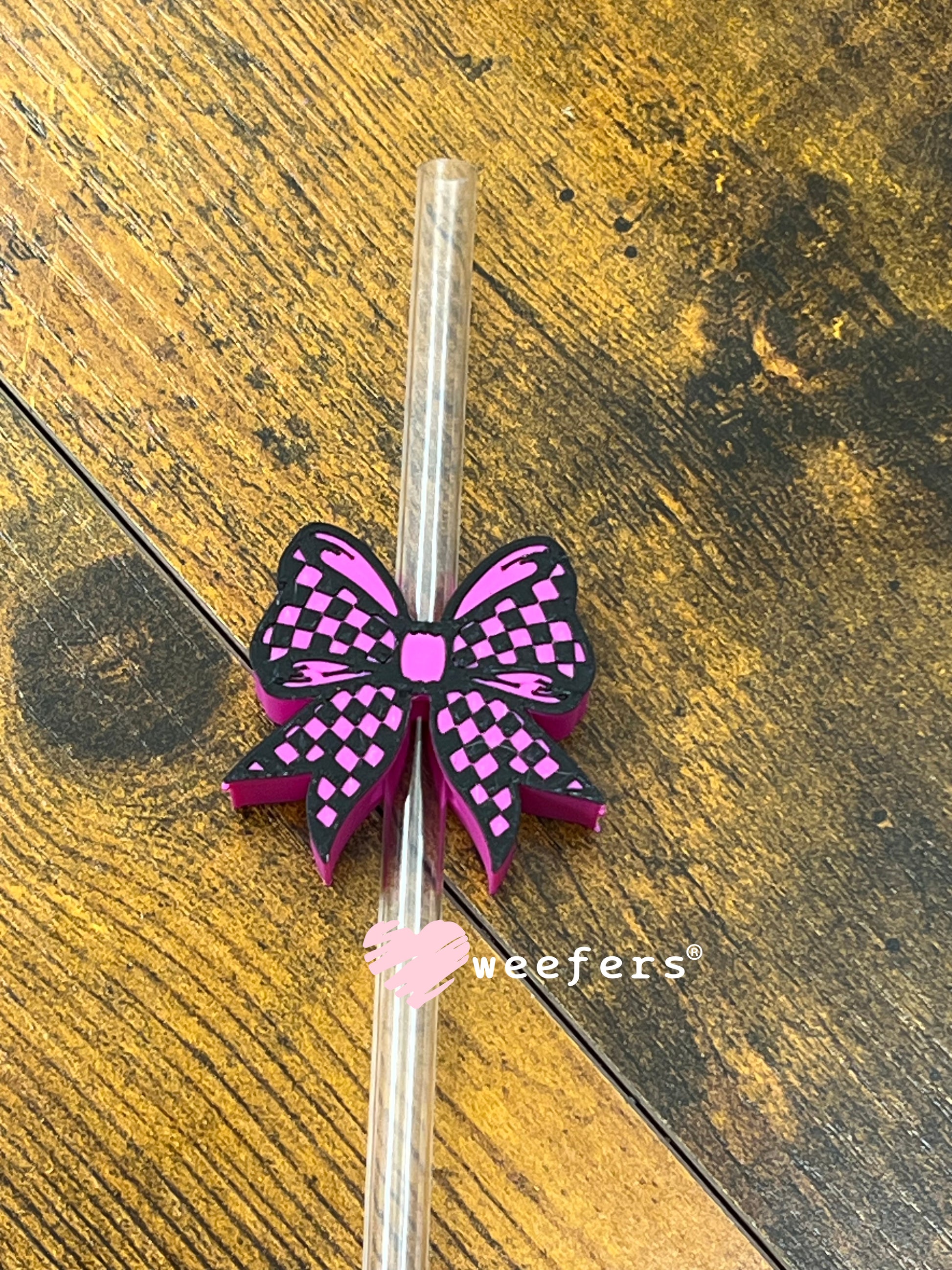 Race Bow Magenta and Black Straw Topper Buddy Weefers