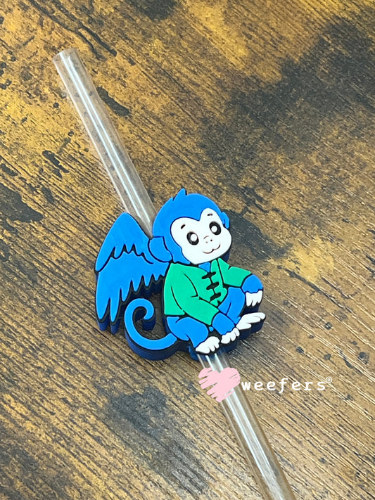 Blue Monkey with Wings Straw Topper Buddy Weefers