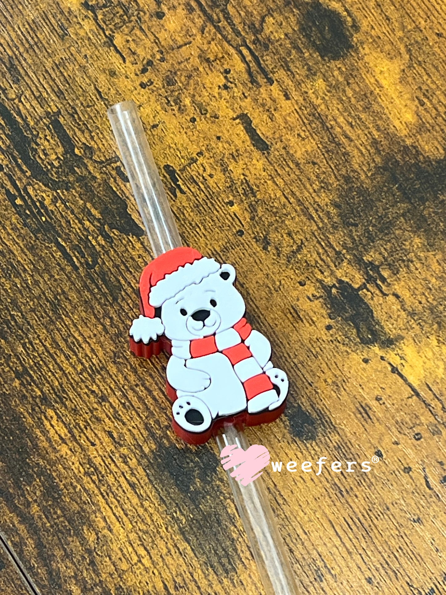 Christmas Polar Bear Straw Topper Buddy Weefers