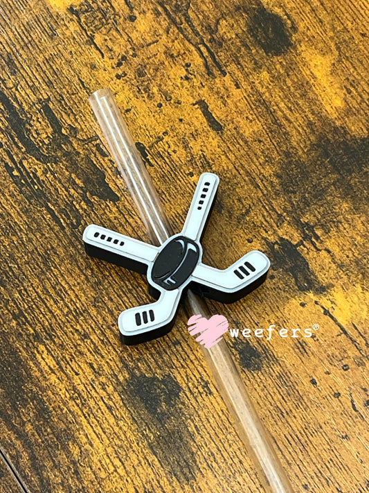 Hockey Sticks and Puck Bow Straw Topper Buddy Weefers