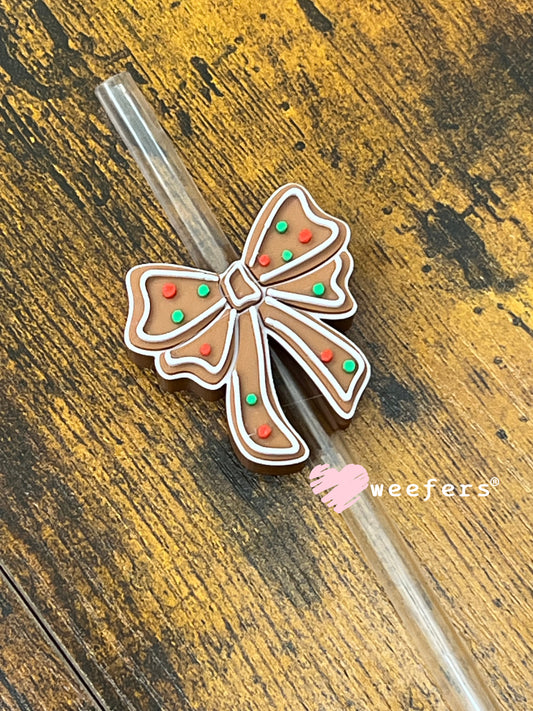 Red and Green Gingerbread Bow Straw Topper Buddy Weefers