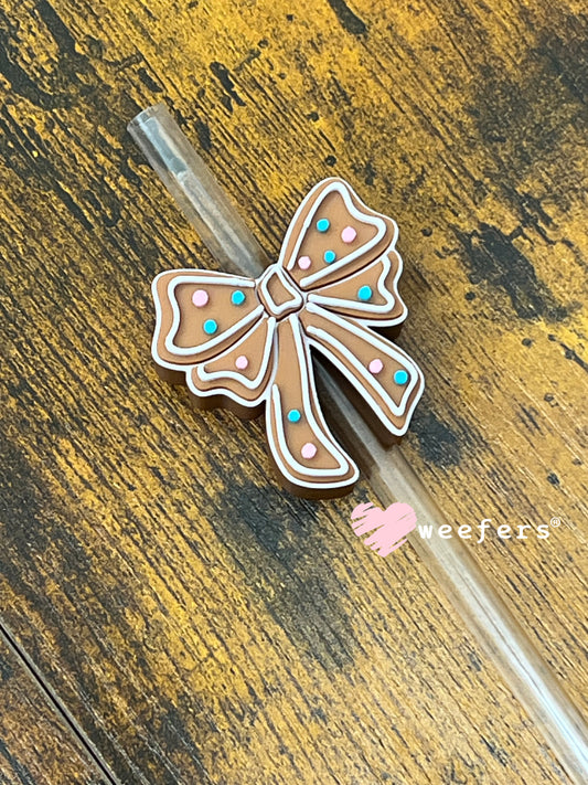 Pink and Blue Gingerbread Bow Straw Topper Buddy Weefers