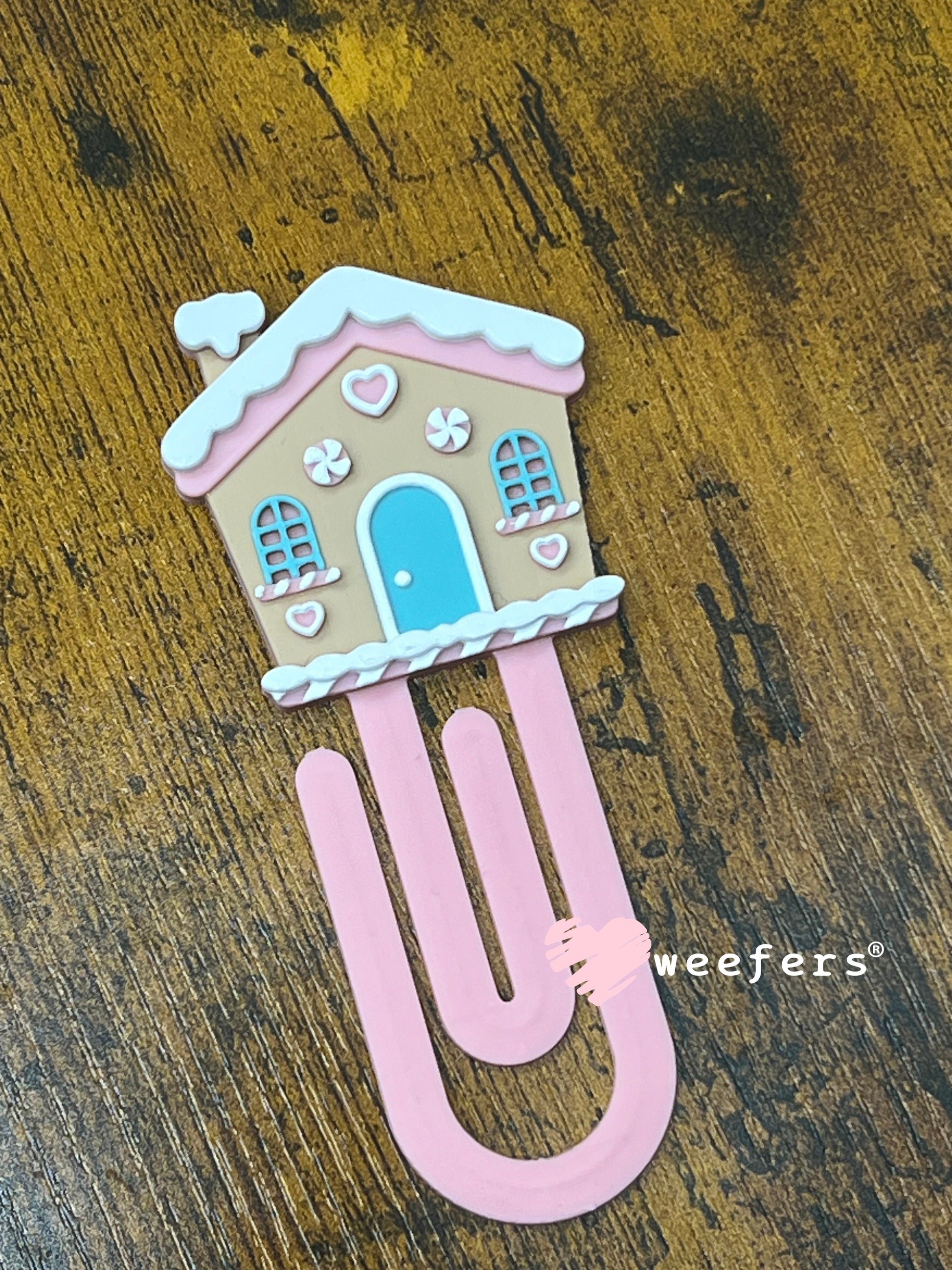 Bookmark - Pink and Blue Gingerbread House Paperclip Weefers