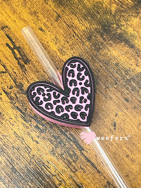Pink Cheetah Print Heart Straw Topper Buddy (Fits both 8mm and 10mm Straws) Weefers