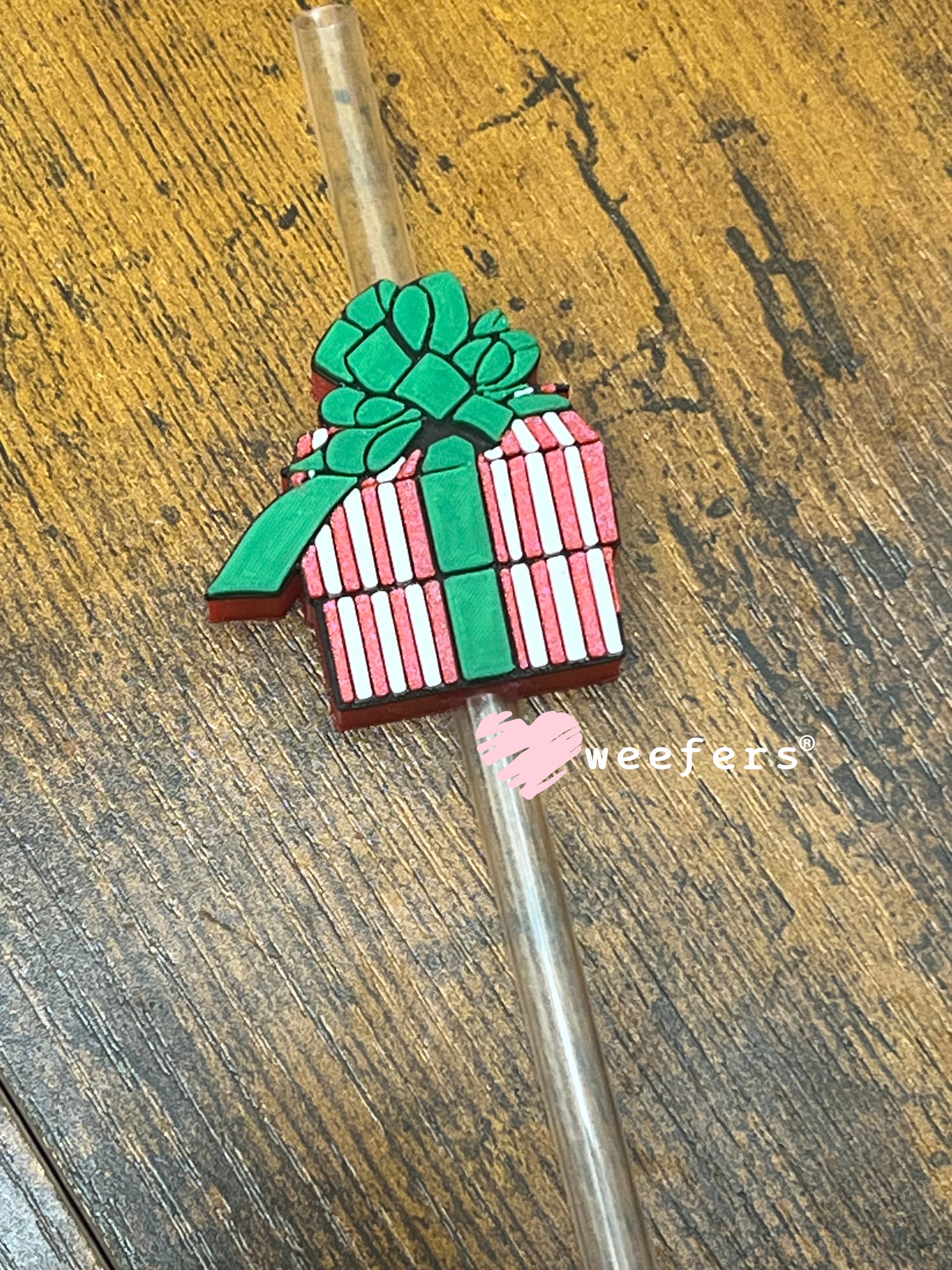Red and Green Christmas Present Straw Topper Buddy Weefers