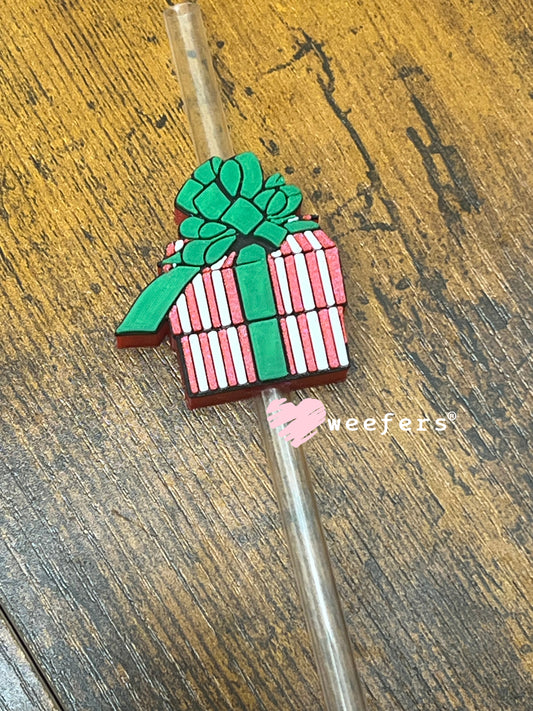 Red and Green Christmas Present Straw Topper Buddy Weefers