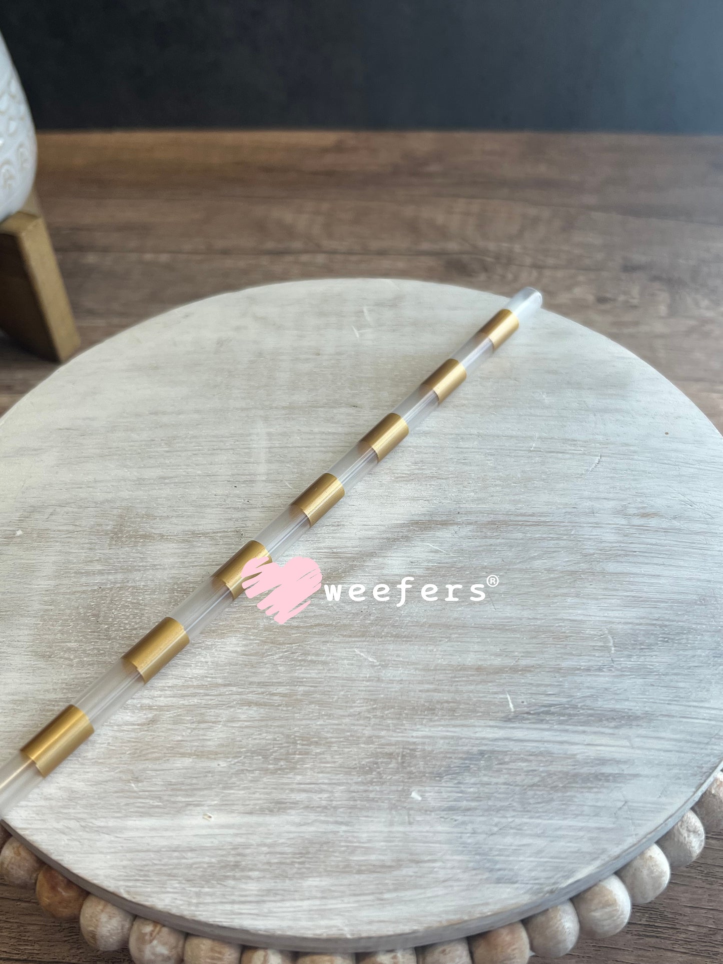 Patterned Straws Fits 16oz Can Sized Cups Gold Striped Translucent Weefers