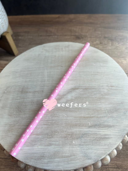 Patterned Straws Fits 16oz Can Sized Cups Pink and White Polka Dot Weefers