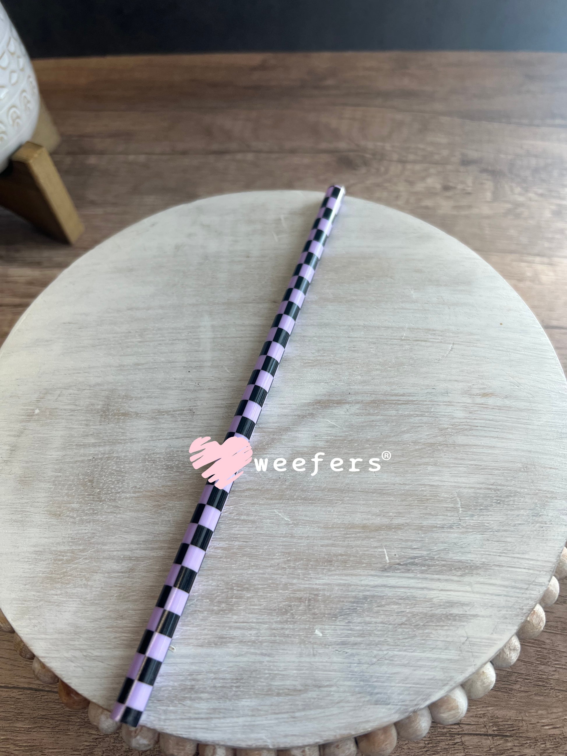 Patterned Straws Fits 16oz Can Sized Cups Light Purple and Black Checkered Weefers