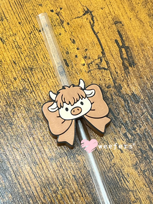 Highlander Cow Bow Straw Topper Buddy Weefers