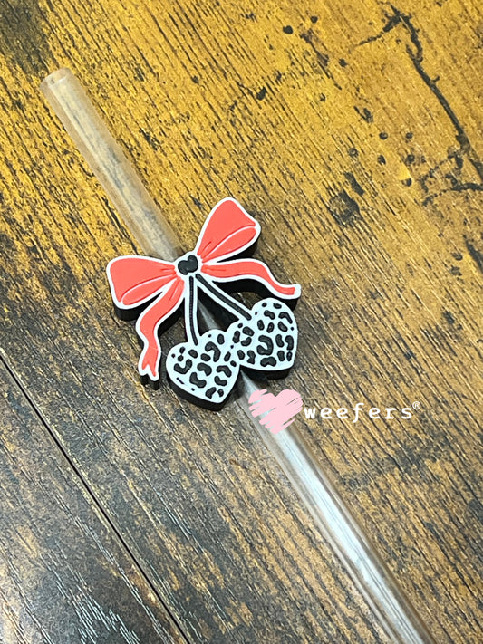 Red and Black Cheetah Cherries Straw Topper Buddy Weefers