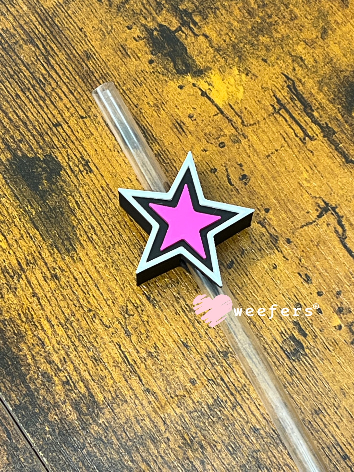 Black White Magenta Star Straw Topper Buddy Weefers