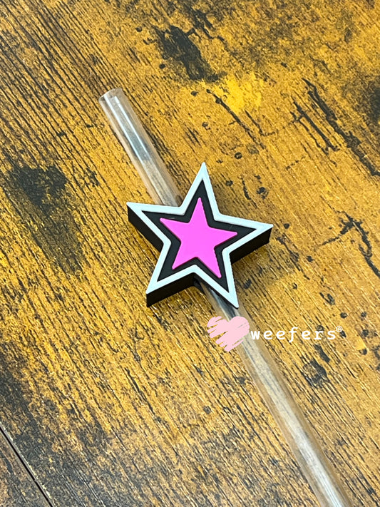 Black White Magenta Star Straw Topper Buddy Weefers