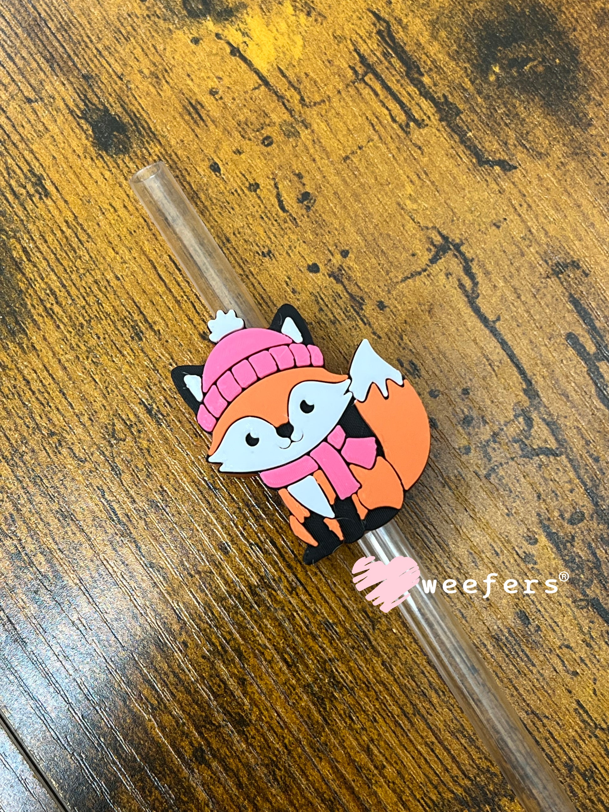 Pink Winter Fox Straw Topper Buddy Weefers