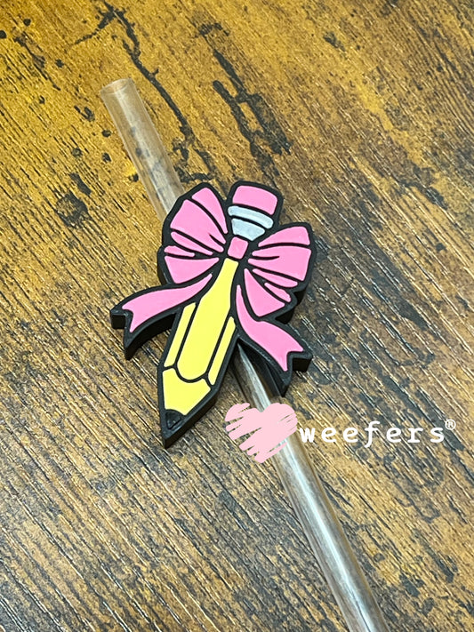 Pink Bow Teacher Pencil Straw Topper Buddy Weefers