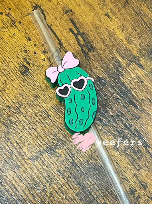 Pink Bow Sunglasses Pickle Straw Topper Buddy Weefers