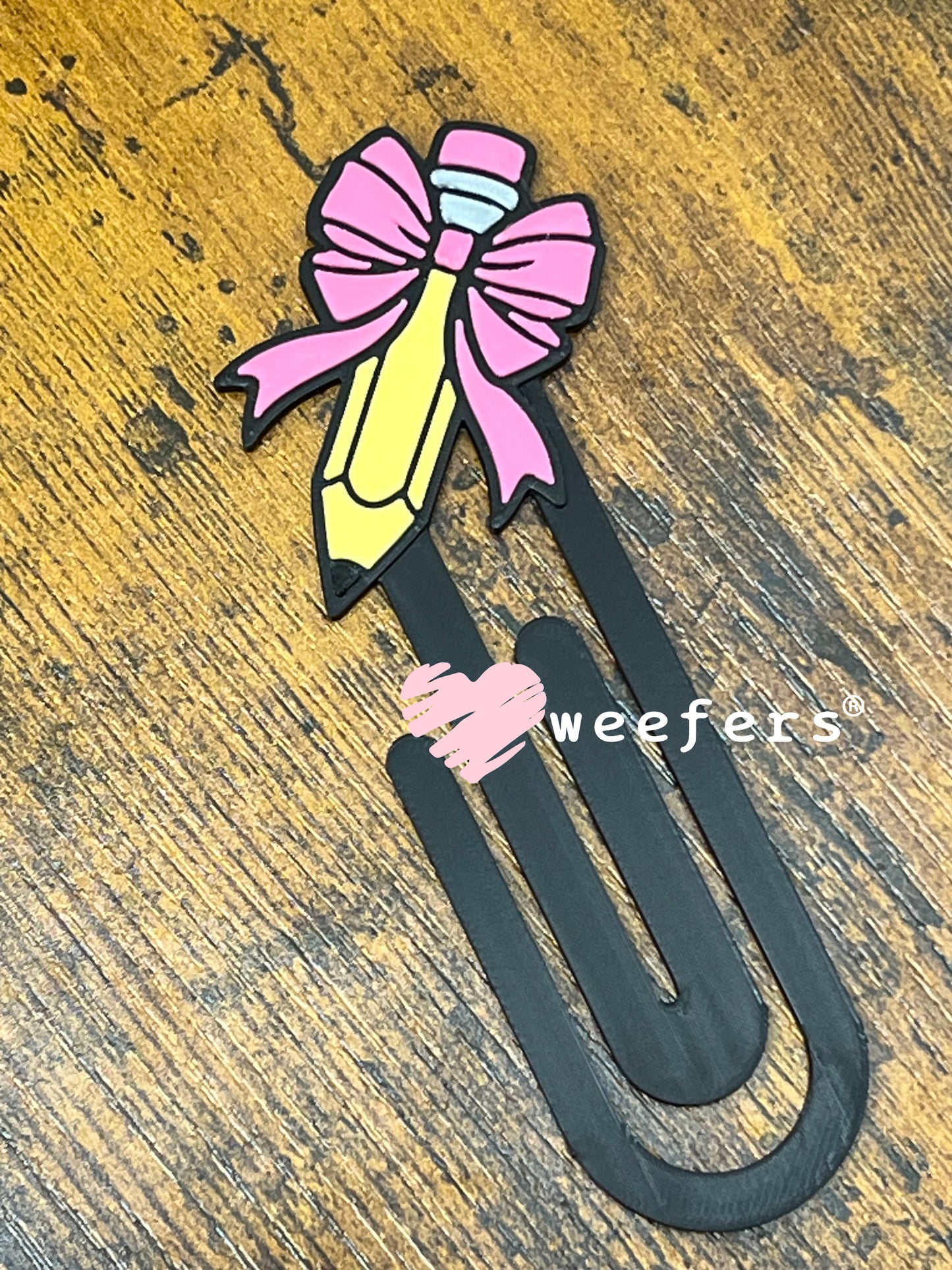 Bookmark - Pink Bow Teacher Pencil Paperclip Weefers