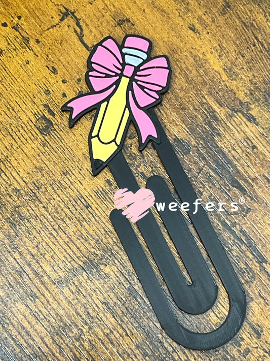 Bookmark - Pink Bow Teacher Pencil Paperclip Weefers