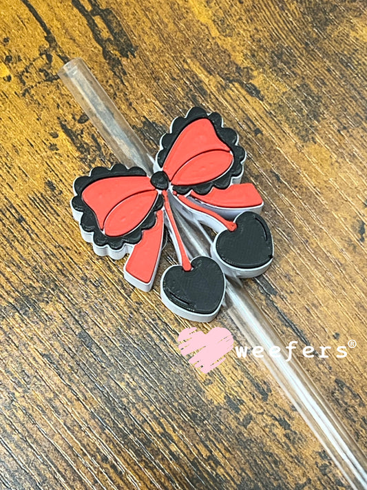 Straw Topper Buddy - Girly Red and Black Cherries Weefers