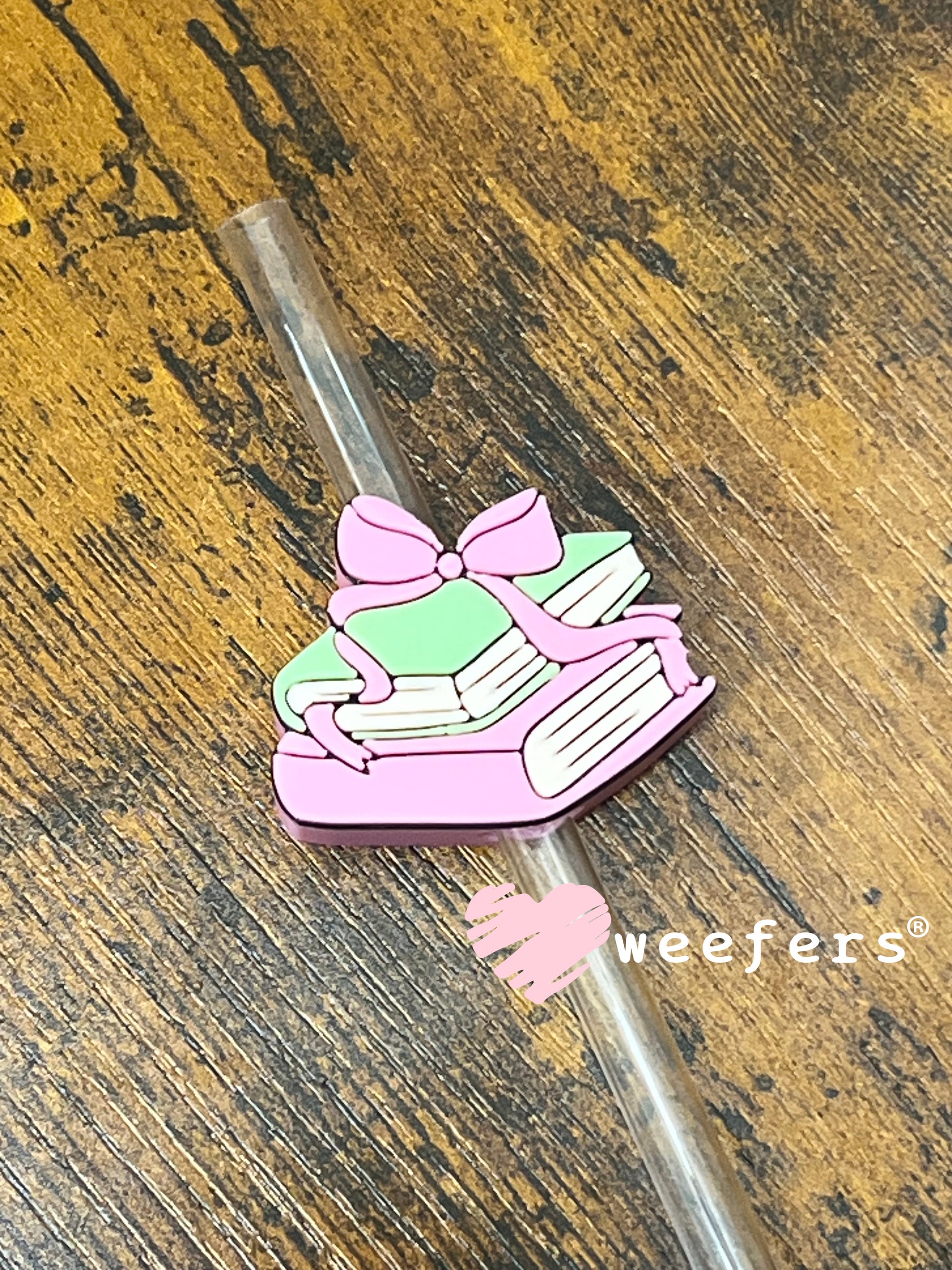 Straw Topper Buddy - Book Lover Mint and Pink Weefers