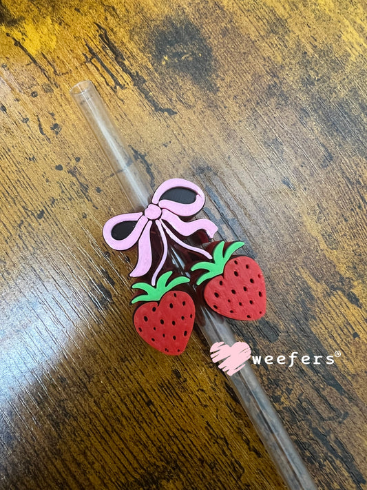 Straw Topper Buddy - Pink Bow Strawberry Cherries Weefers