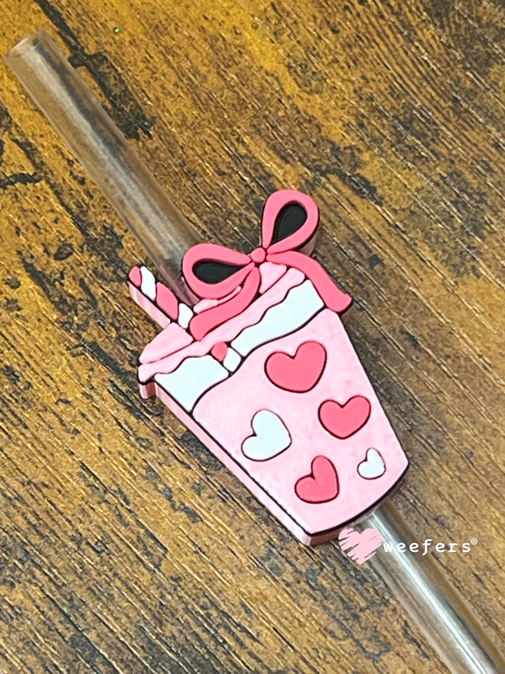 Straw Topper Buddy - Satin Pink Valentine's Day Iced Coffee Weefers