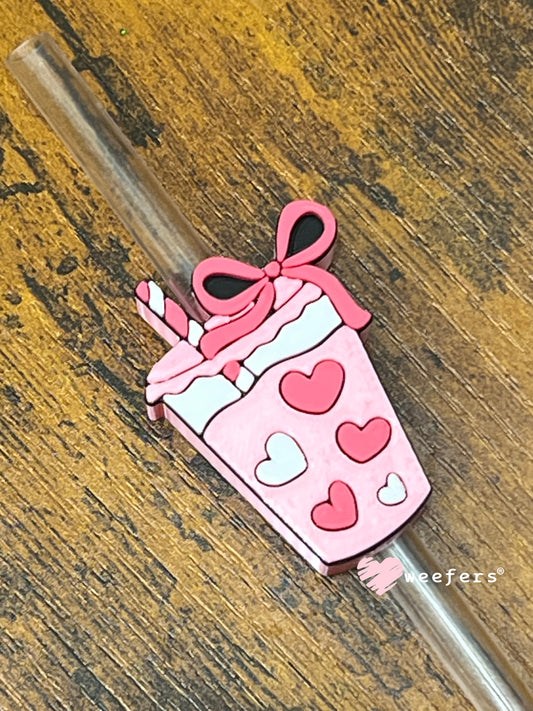Straw Topper Buddy - Satin Pink Valentine's Day Iced Coffee Weefers
