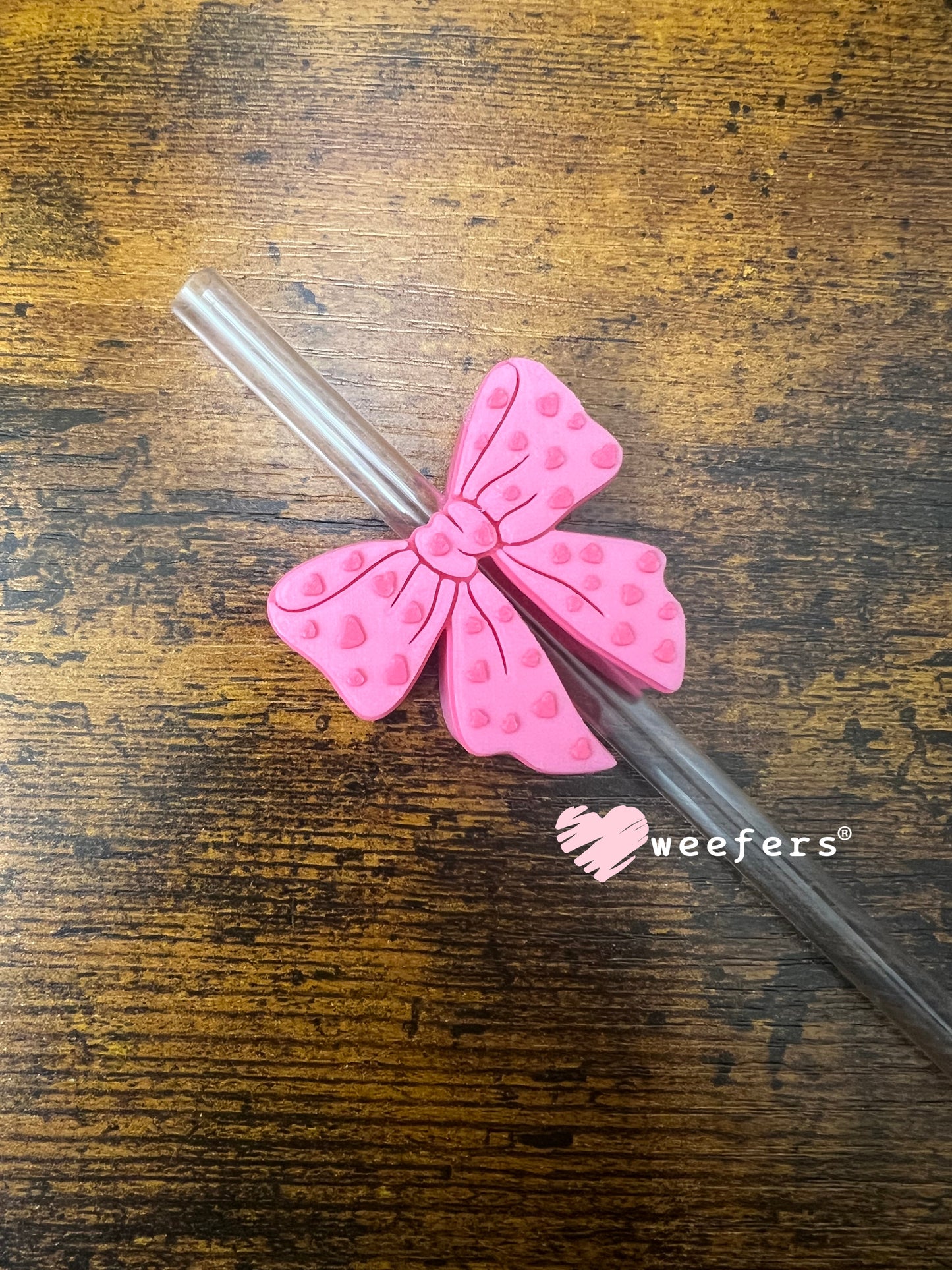 Straw Topper Buddy - Pink Bow Hot Pink Hearts Weefers