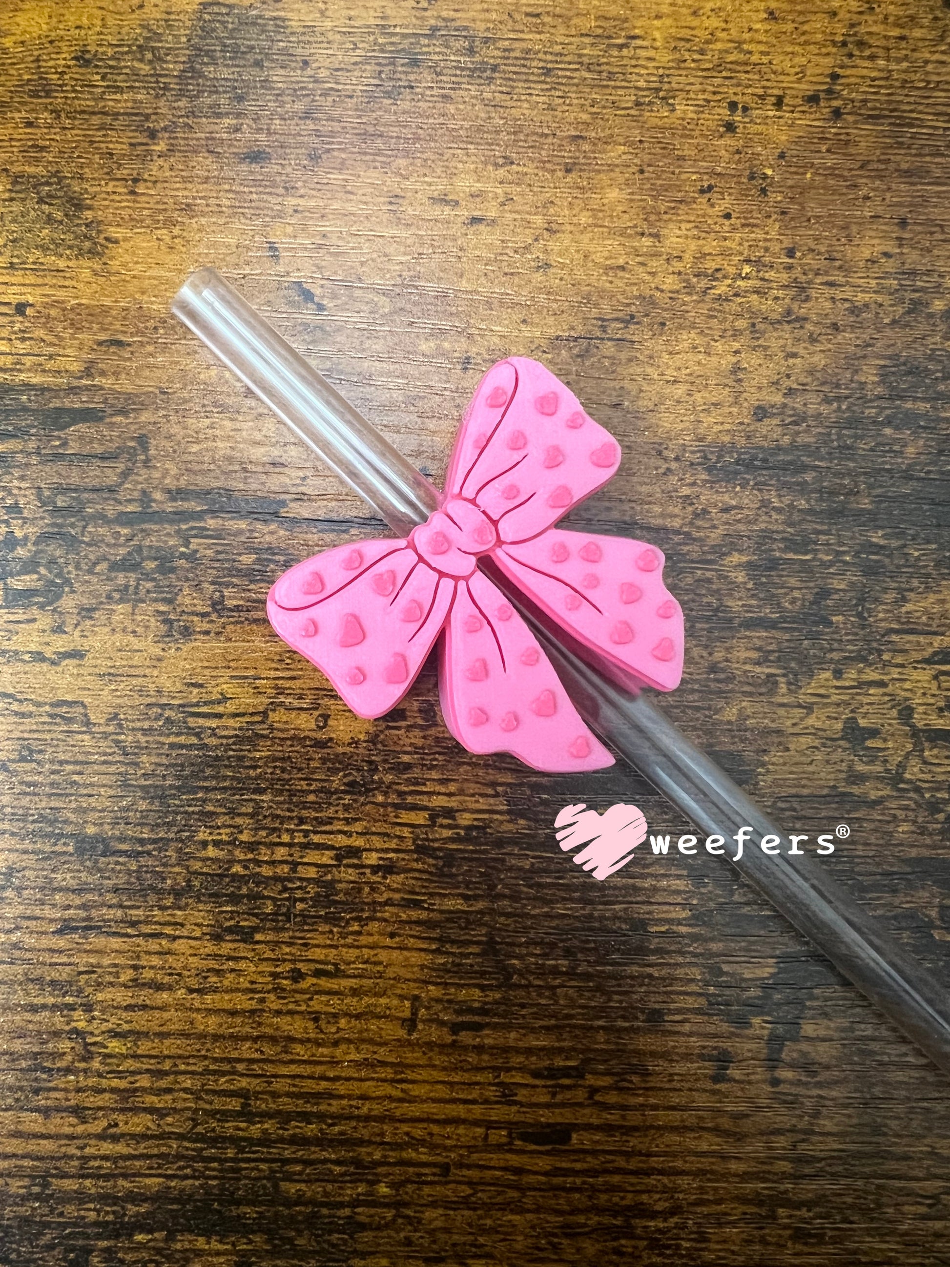 Straw Topper Buddy - Pink Bow Hot Pink Hearts Weefers