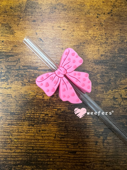 Straw Topper Buddy - Pink Bow Hot Pink Hearts Weefers