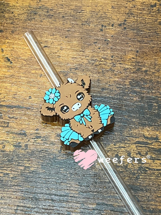 Straw Topper Buddy - Highlander Cow Blue Tutu Weefers