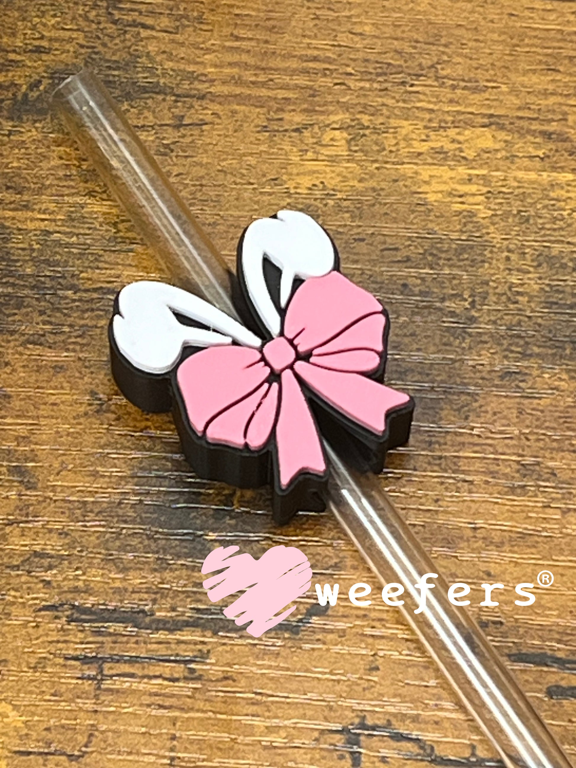 Straw Topper Buddy - Bunny Ears Bow White Pink Weefers