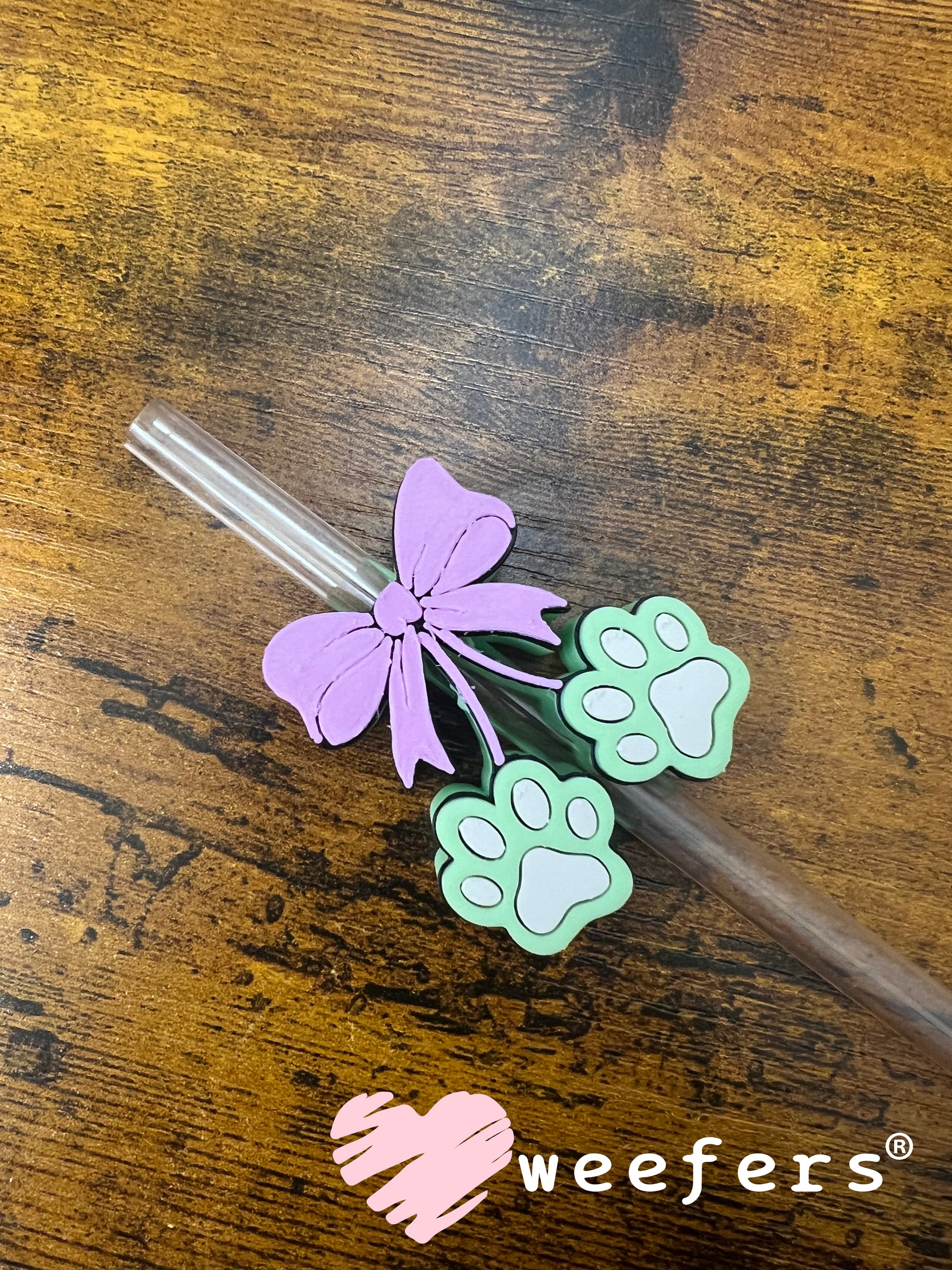 Straw Topper Buddy - Cherry Dog Paws Lilac and Mint Weefers