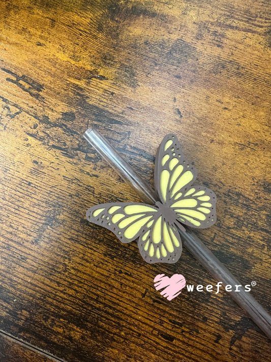 Straw Topper Buddy - Brown and Yellow Butterfly Weefers