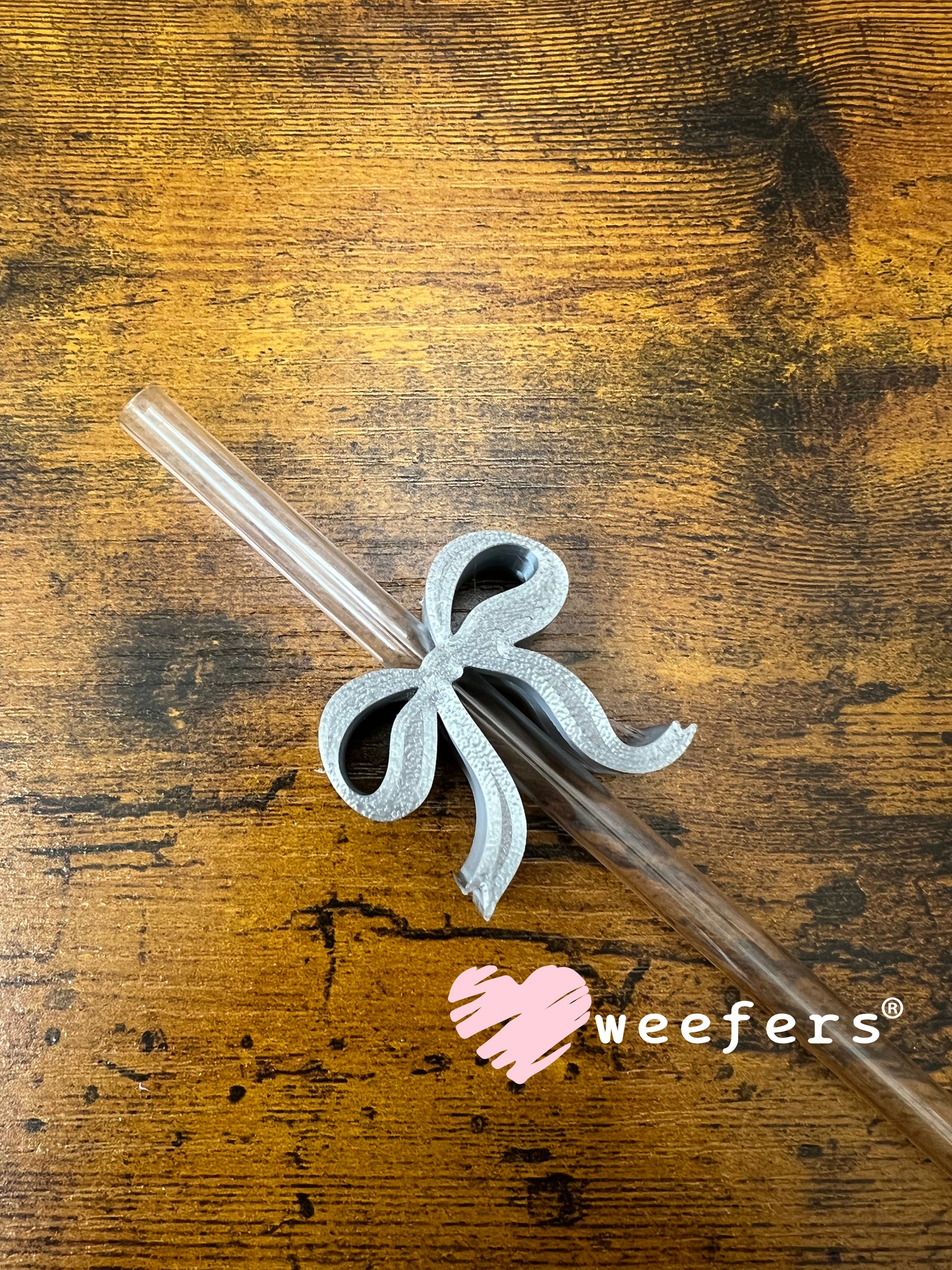 Dainty Bow Large Straw Toppers - fits 10mm Silver Weefers