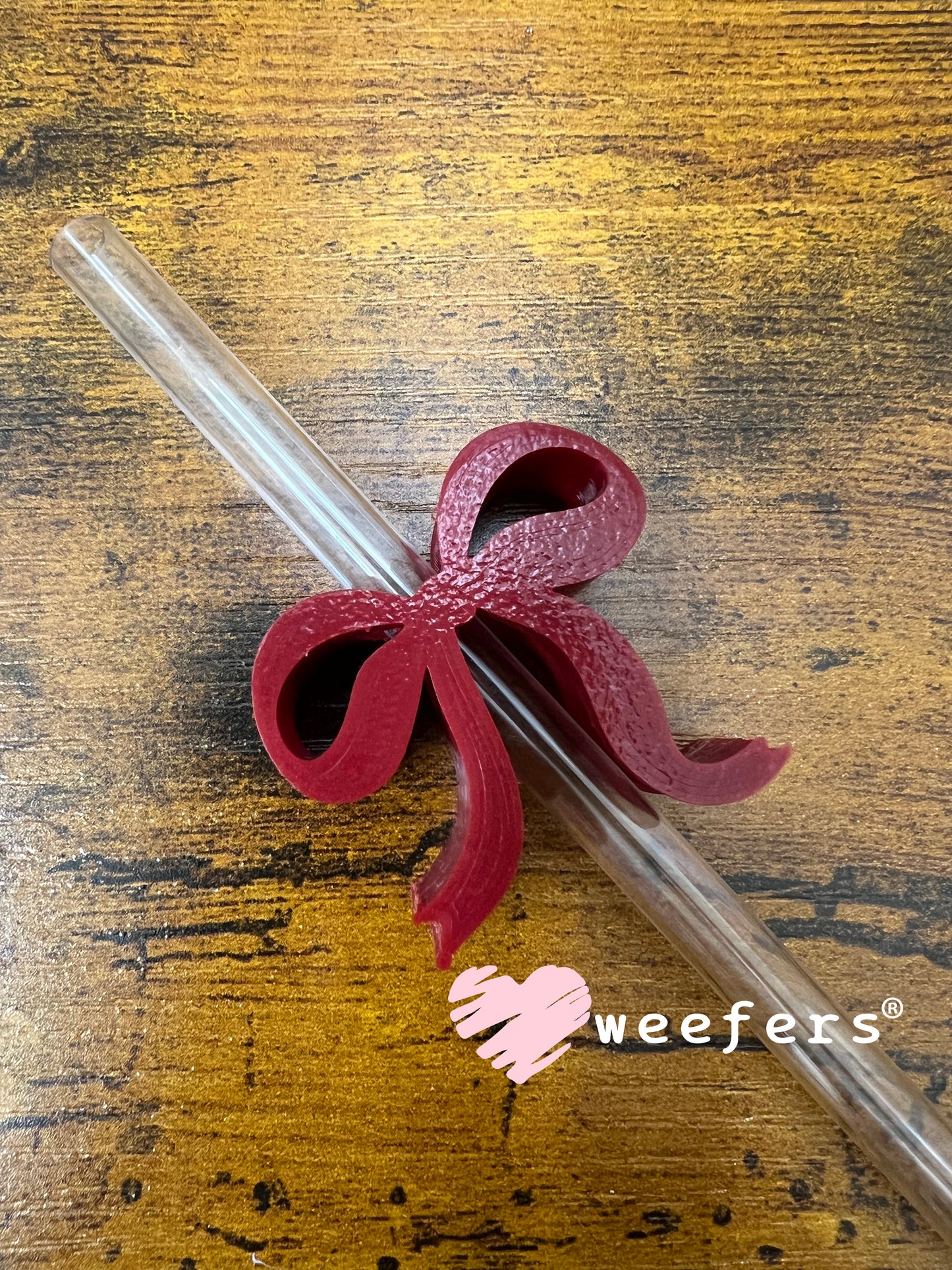 Dainty Bow Large Straw Toppers - fits 10mm Dark Red - Large Weefers