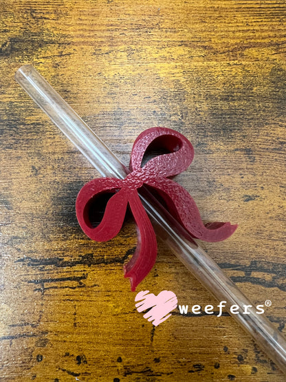Dainty Bow Large Straw Toppers - fits 10mm Dark Red - Large Weefers