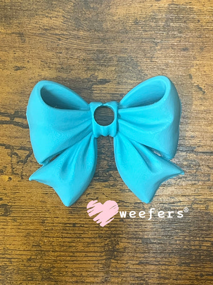 16oz and 24oz Bow Lid Toppers for Tumblers | Bridesmaid & Event Drinkware Accessory (Center HOLE) 8mm Teal Weefers