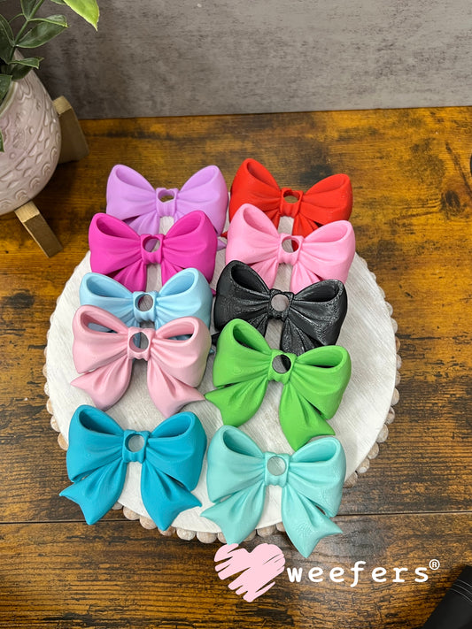 24oz Bow Lid Toppers for Tumblers | Bridesmaid & Event Drinkware Accessory (Center HOLE) 8mm Weefers