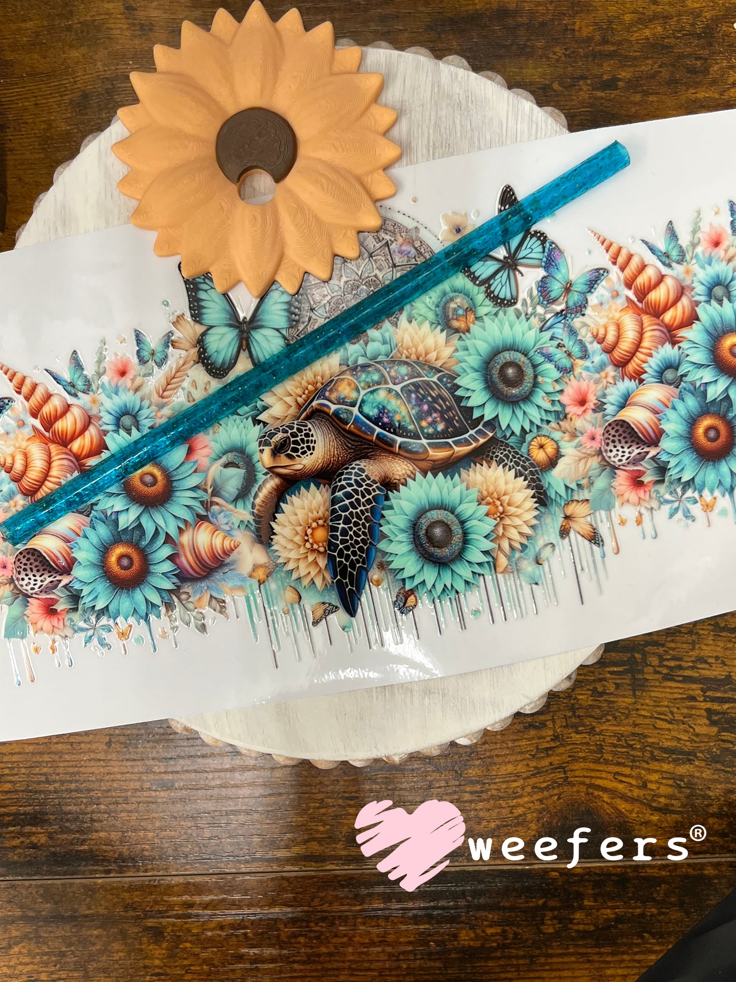 UV DTF Cup Wrap – Blue Turtle and Sunflowers Weefers