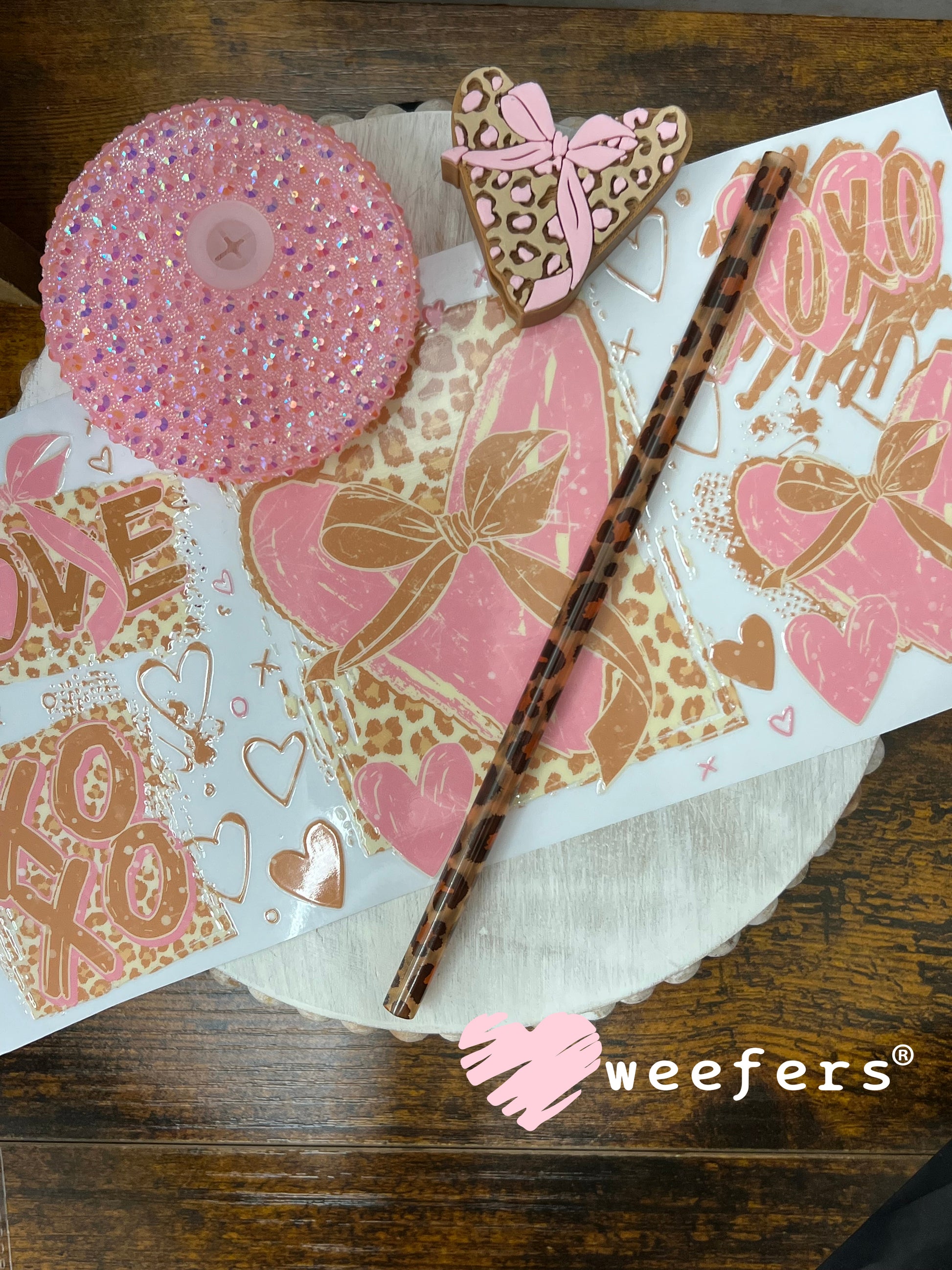 UV DTF Cup Wrap – Cheetah Brown and Pink Valentine's Day Weefers