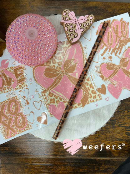 UV DTF Cup Wrap – Cheetah Brown and Pink Valentine's Day Weefers