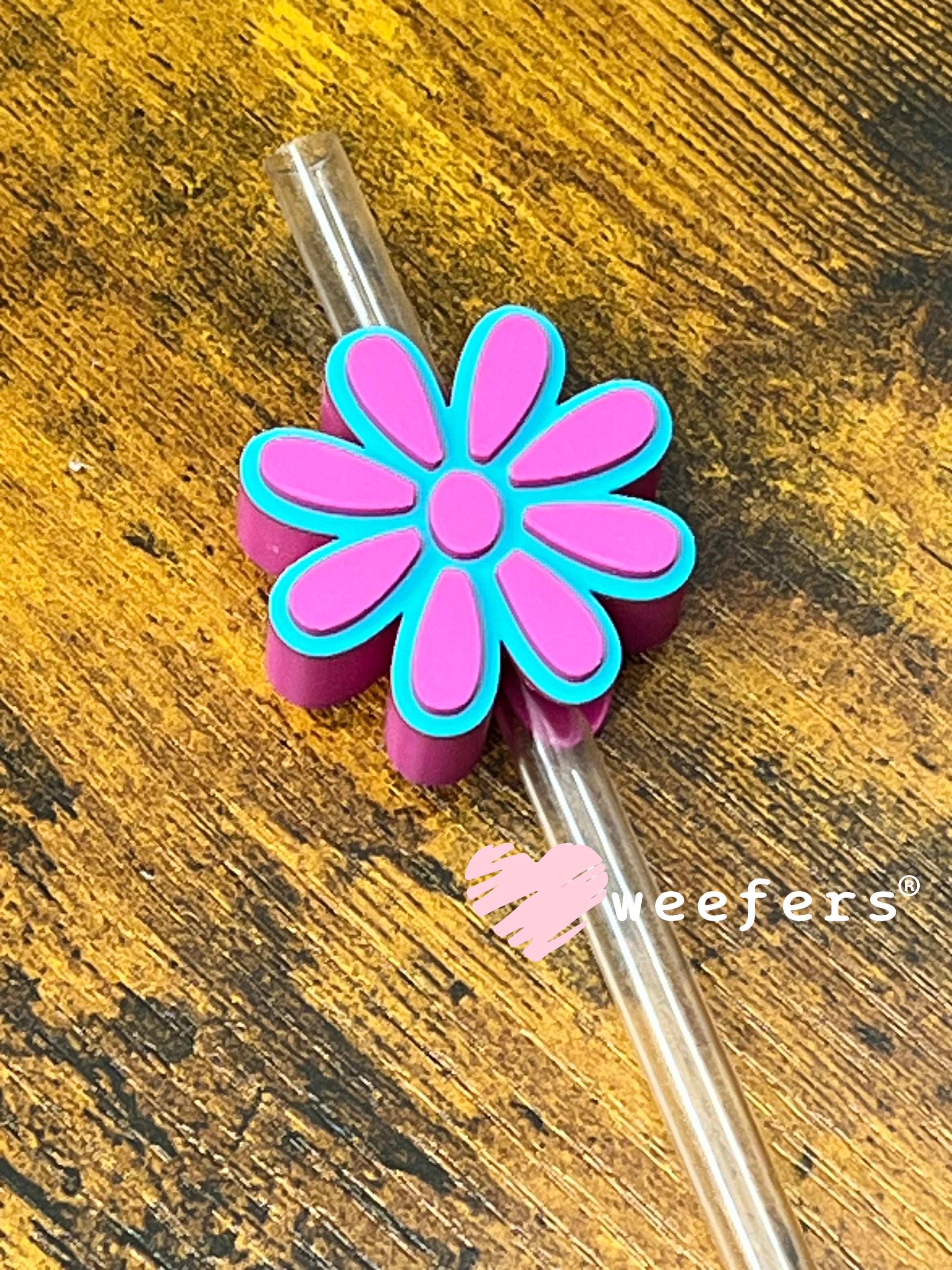 Daisy Straw Topper Buddy Magenta and Teal - Large Weefers