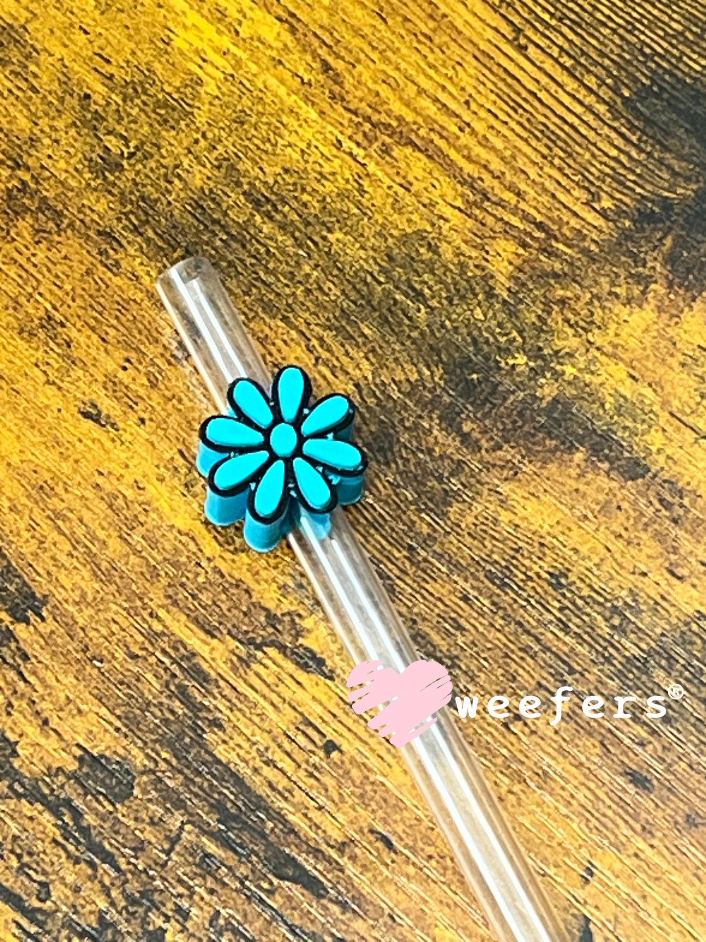 Daisy Straw Topper Buddy Turquoise and Black - Small Weefers