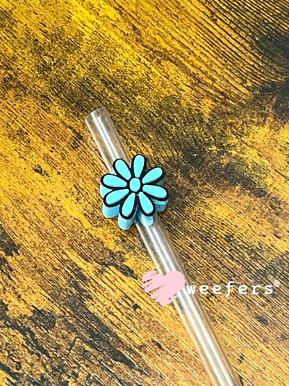 Daisy Straw Topper Buddy Light Blue and Black - Small Weefers