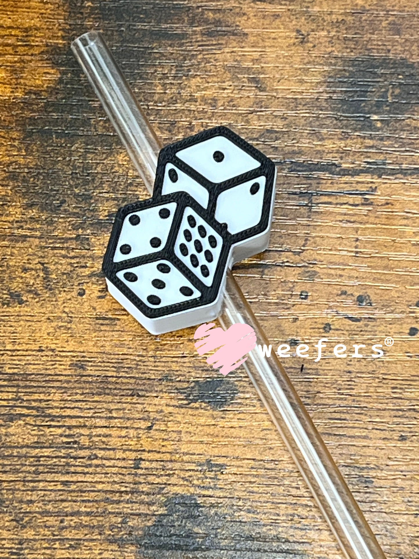 Straw Topper Buddy - Dice White and Black (Fits Both 8mm and 10mm Straws) Weefers