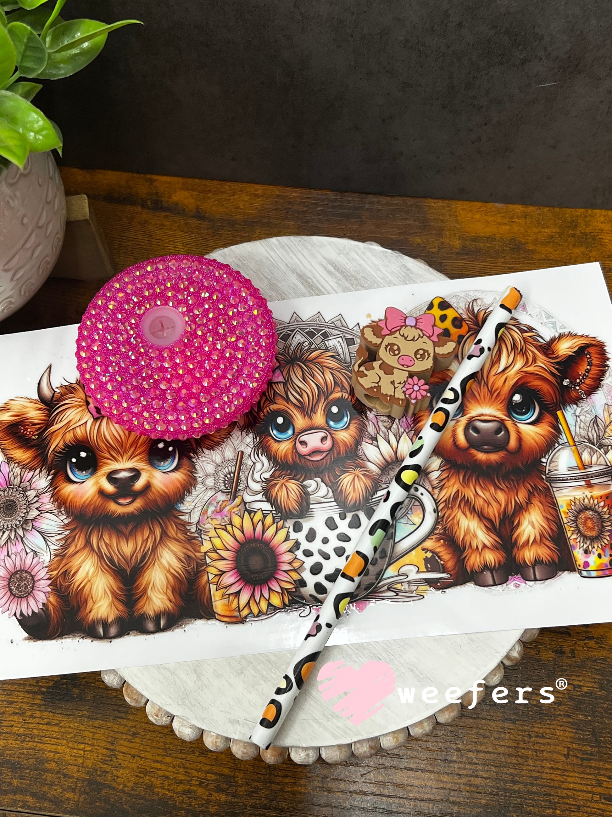 UV DTF Cup Wrap – Cutie Baby Highland Cows in a tea cup Weefers