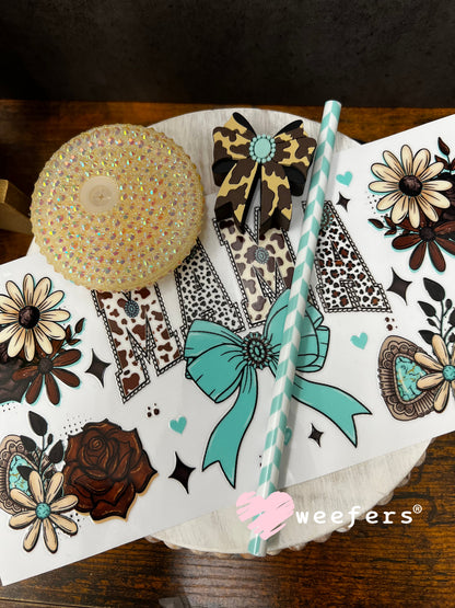 UV DTF Cup Wrap – Western Mama Teal and Brown Weefers