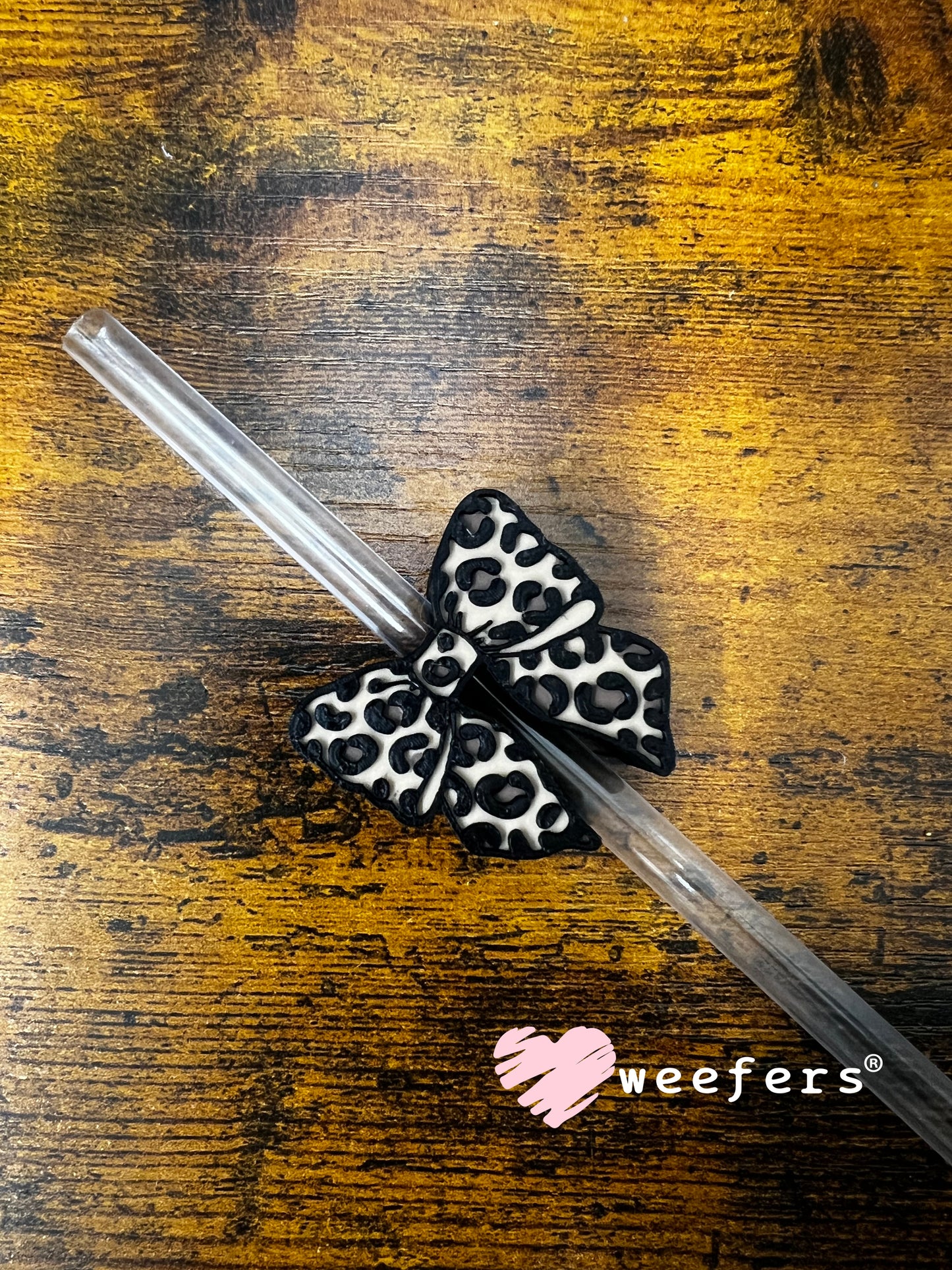 Straw Topper Buddy - Cheetah Brown and Tan Bow (Fits both 8mm and 10mm straws) Weefers